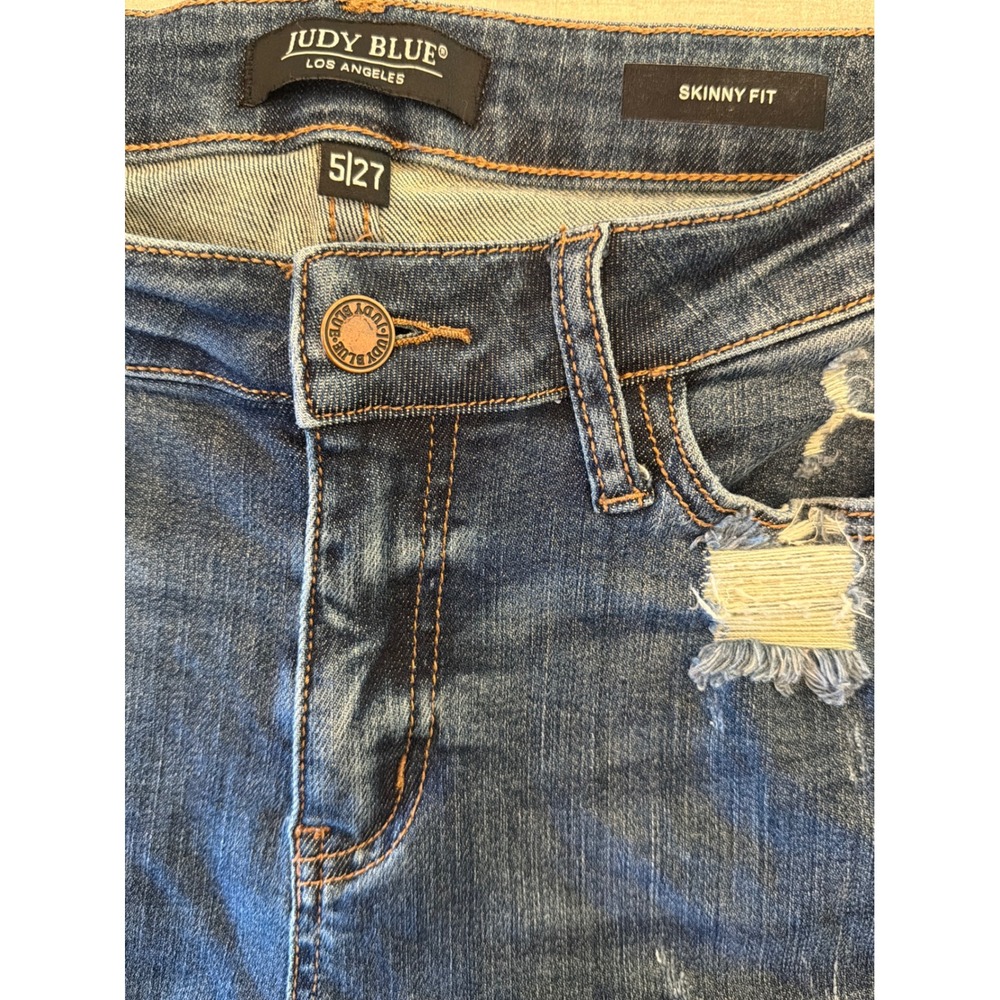 Judy Blue Skinny Fit Distressed Jeans Medium Wash JB88177 Size 5/27 Womens